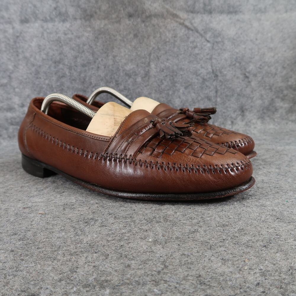 Florsheim Shoes Mens 10 Loafer Woven Leather Tassel Slip On Brown Classic Casual